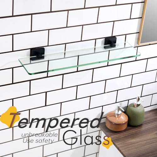 KOKOSIRI Bathroom Shelves Wall Mount Tempered Glass Floating Shelf 20-Inch Kitchen Hanging Rack Shower Storage, 2 Pack Black Stainless Steel B1107BK-L20-P2 - color: Matte Black, size: 20-Inch(2 Pack)