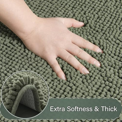 Bathroom Rug Sets 2 Piece, 20"x20" U-Shaped & 21"×34", Sage Green | Toilet Mat Non Slip Bath Mats Floor Set, Washable Bath Rug Set, Absorbent Soft Bathroom Rug - color: Sage Green
