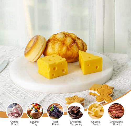 BCS Natural Round Marble Charcuterie and Cutting Boards for Kitchen, 10" Marble Cheese Pastry Board Stone Slab for baking, Pastries, Bread, Chocolate, Candy (Namib Fantasy)