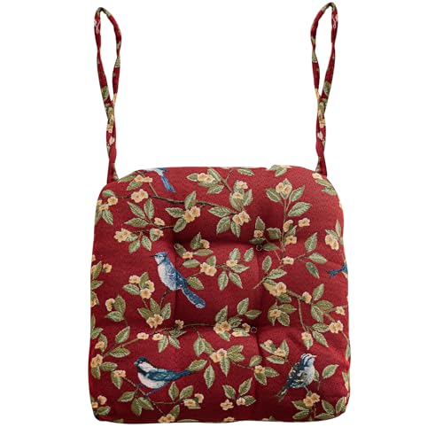 vctops Farmhouse Brid Print Chair Cushions with Ties U-Shaped Soft Comfortable Chair Pads Non Slip Seat Cushions for Indoor Dining Room and Kitchen Chairs (Red,18"x18") - color: Red, size: 18x18 Inch