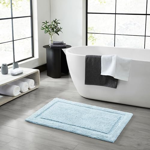 Jean Pierre New York Lydia Border 100% Cotton Bath Mat - Non-Slip Bath Rug - Light Blue - 27"x45" - color: Light Blue, size: 2'3" x 3'9" (Rectangular)