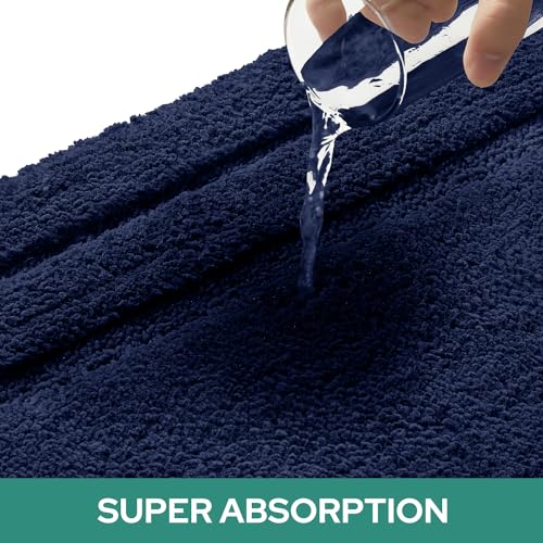 HOMEIDEAS Bathroom Rugs Sets 2 Piece, Super Soft and Absorbent Non Slip Microfiber U-Shaped Toilet Bath Mat Set (20"x32"+U20 x24, Navy Blue) - color: Loop- Navy Blue, size: 1'8" x 2'8" (20"x32"+U Shape 20"x24")
