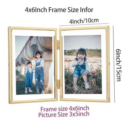 Gold 4x6 Double Floating Frame for Photo Sizes(2x3'',3.5x5''),Classy Metal Rounded Edge Frame Adjustable Tabletop/Shelf Photo Frame,for Wedding,Christmas,Home or Office Decor. - size: 4x6'' (Double)