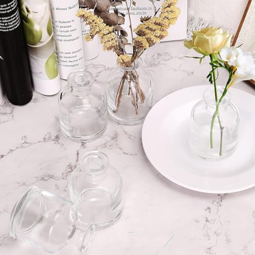 12 Pcs Bud Vases, Clear Glass, 2 x 2.8 Inch | Mini Flower Vases, Small Glass Living Bud Vases Bulk for Flowers Centerpieces, Table, Home and Living Room Decor