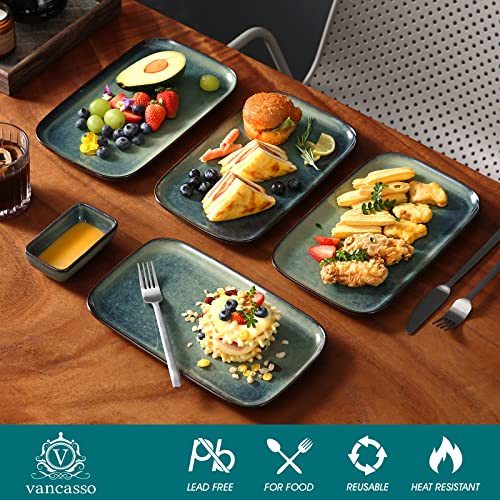 vancasso Stern Serving Platters Set of 4, 11 Inches Rectangular Ceramic Serving Plates, Green Serving Trays for Entertaining - color: Green, size: 4 Pieces