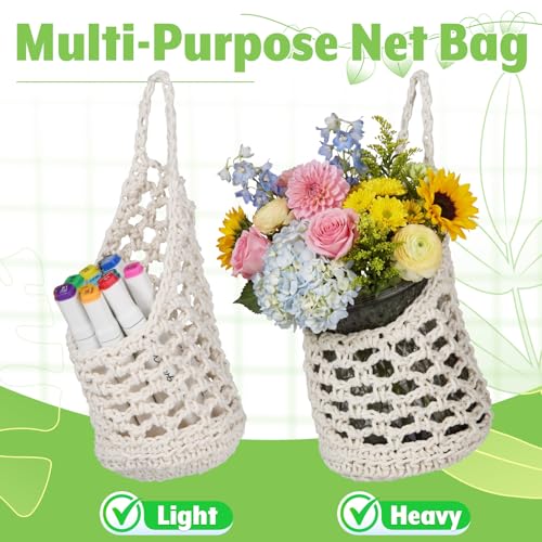 2 Pcs Macrame Planter Basket Wall Hanging Pot Holder for Indoor Plants 4 Inch Pots Decorative Succulents Display Plant Hanger Net Bag for Home Garden, White