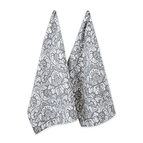 DII Cotton Dish Towel Set Damask Print, 18x28, Gray, 2 Count - color: Gray, size: Dishtowel, 18x28"