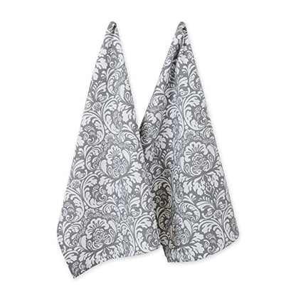 DII Cotton Dish Towel Set Damask Print, 18x28, Gray, 2 Count - color: Gray, size: Dishtowel, 18x28"