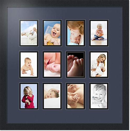 ArtToFrames Double-Multimat-1156-586/89-FRBW26079 Collage Photo Frame Double Mat with 12-3.25x4.75 Openings and Satin Black Frame - color: Blue Jay, size: 12 - 3.25x4.75