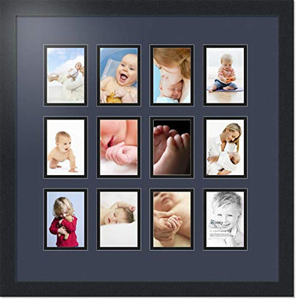ArtToFrames Double-Multimat-1156-586/89-FRBW26079 Collage Photo Frame Double Mat with 12-3.25x4.75 Openings and Satin Black Frame - color: Blue Jay, size: 12 - 3.25x4.75