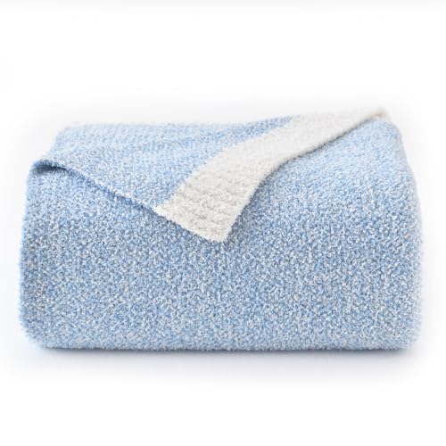 Chunky Knit Boucle Throw Blanket, Soft Washable Coastal Blanket for Bed Couch, Lightweight Cozy Oversized Feather Knit Blanket Indoor Outdoor for Sofa (Blue, Throw 50"x60") - color: Blue, size: Throw 50"x60"