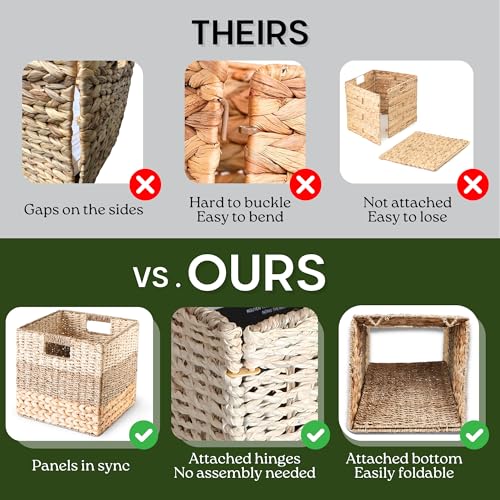 12x12 Baskets for Cube Storage, Wicker Cube Storage Bins Set 4 | 12x12x12 Storage Bins, Foldable Square Baskets For Cube Shelves, Kallax Woven Bins, Versatile Storage, Natural Water Hyacinth - size: 11.8 x 11.8 in