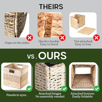 12x12 Baskets for Cube Storage, Wicker Cube Storage Bins Set 4 | 12x12x12 Storage Bins, Foldable Square Baskets For Cube Shelves, Kallax Woven Bins, Versatile Storage, Natural Water Hyacinth - size: 11.8 x 11.8 in