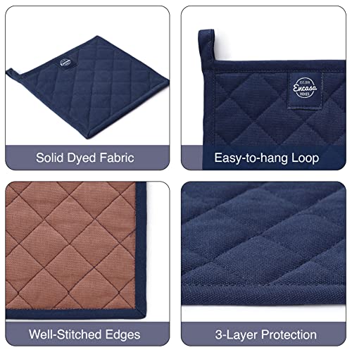 Encasa XO Pot Holders, Quilted Kitchen Hot Pads 8"x8" Scotch Blue | 100% Heavyweight Cotton | Quilted Insulation | Multipurpose Trivets & Hot Pads | Hanging Loop | Set of 2 - color: Scotch Blue