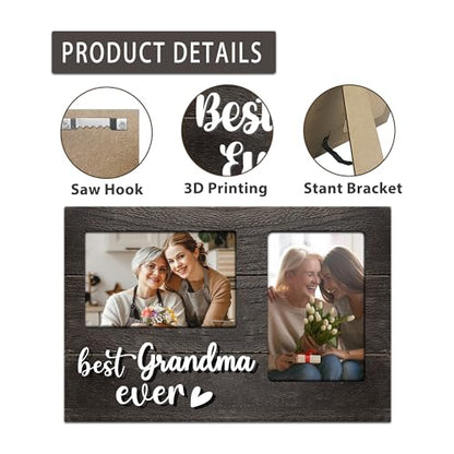 Grandma Gifts, Mothers Day Grandma Gift from Grandkids, 3D Photo Frame Hold 4x6 Inches Two Photos - Picture Frame Present for Grandparents Day - color: Grandma
