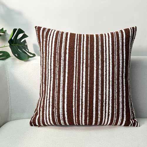 vctops Textured Boucle Throw Pillow Covers Set of 2, Modern Striped Decorative Cushion Cover Farmhouse Square Accent Pillowcases for Sofa Bedroom Living Room Home Decor (Burgundy, 18"x18") - color: Burgundy