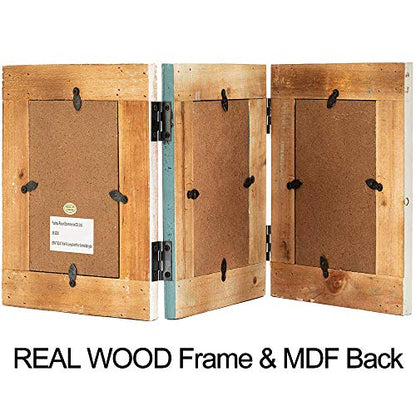 RiteSune Rustic 3 Picture Frame 4X6 Triple Hinged Distressed | Photo Frame for Tabletop Display, Picture College Frame Present for Holiday, Festival, Christmas - color: Trifold 4X6
