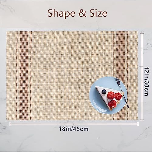 WUBAYI Placemats, Set of 6 Table Mats Heat Resistant Stain Resistant Non-Slip Woven Vinyl Insulation Placemats, Washable Durable Elegant Table Mats for Kitchen Dinning Restaurant(Beige Coffee) - color: Beige Coffee