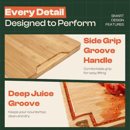 Riveira Extra Large Bamboo Cutting Board, 30" x 20", 0.8 Inch Thick – Cool Stove Top Cover Cutting Board, Noodle Board Stove Cover with Juice Groove, Reversible Butcher Block for Charcuterie - size: 30"L x 20"W
