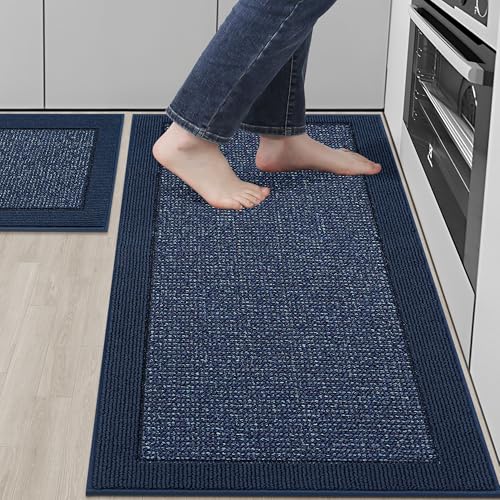 BEQHAUSE Kitchen Rugs Set of 2, Non Slip Washable, 20"x32"+20"x48", Blue | Kitchen Mats for Floor, Extra Absorbent and Stain Resistant Kitchen Runner Rugs for Laundry, Entryway, Hallway & Sink - color: Blue, size: 20"x32"+20"x48" (Rectangular)