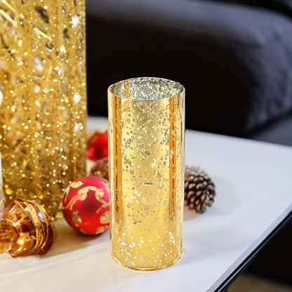 WGVI Hurricane Candle Holder Sleeve, W: 4", Ht: 10", Gold Speckled Glass Cylinder Open Both Ends, Chimney Tube Shade, 2 Pieces - color: Gold Speckle, size: 4x10"H