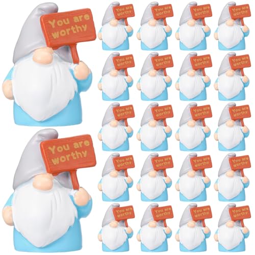24 Pcs Mini Resin Gnomes Figurines Miniature Tiny Fairy Gnomes Figurines Inspirational Appreciation Gnome Statues with Motivational Word for Office Desk Table Employee Family Supplies(You Are Worthy) - color: Classic, style: You Are Worthy