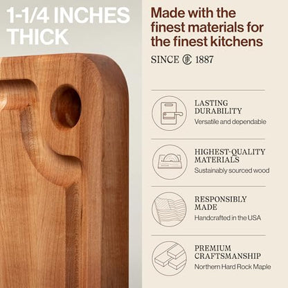 John Boos Prestige Series Rectangular Wooden Maple Cutting Board 20”x15” – 1.25” Thick, 10-lb Reversible Butcher Block with Juice Groove, Edge-Grain & Finger Grip Hole – Made in the USA - size: 20"L x 15"W