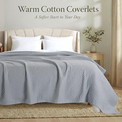 Threadmill Cotton Queen Coverlet Blanket, Jacquard, Scottish Grey, 90x92 in | 100% Cotton, Jacquard Pattern, 90x92 in, Breathable, All-Season, Lightweight, OEKO-TEX Certified, Machine Washable - color: Classic Scottish Grey, size: Queen / Full