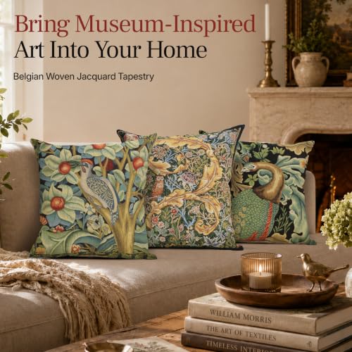 William Morris Owl and Pigeon Tapestry Throw Pillow Cover 18 x 18 in - color: Black Owl