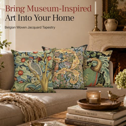 William Morris Owl and Pigeon Tapestry Throw Pillow Cover 18 x 18 in - color: Black Owl