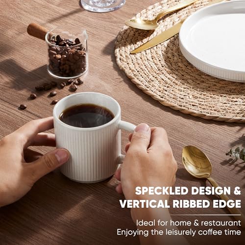 E-far Coffee Mugs Set of 4, 12 oz Stoneware Coffee Cups with Handle for Latte, Tea, Cocoa, Milk, Modern Ribbed Ceramic Mugs for Man Woman, Microwave & Dishwasher Safe, Speckled White - color: Speckled White