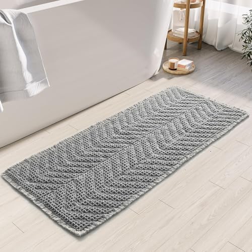 BULULOM BohoBath Matts,Upgraded Waffle Super Absorbent Bath Mat,Bathroom Rugs Non Slip Washable, Quick Dry Shower Mats, Ultra Soft Bath Mats for Bathroom Floor,Gray,19"*48" - color: Aa-grey, size: 19"*48"