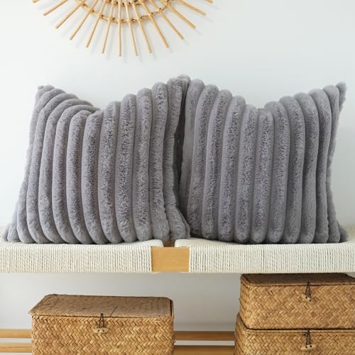 JOJUSIS Faux Fur Plush Throw Pillow Covers, Grey, 16 x 16-Inch | Pack of 2, Couch Cushion Case, Soft Pillowcases, Decorative - color: Grey, size: 16" x 16" (Pack of 2)