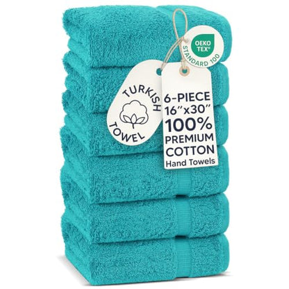 Chakir Turkish Linens 6 Piece Hand Towels, 100% Cotton Luxury Turkish Towels for Bathroom, Soft Absorbent Hand Towel Set, 16 x 30 Inches, Aqua - color: Aqua