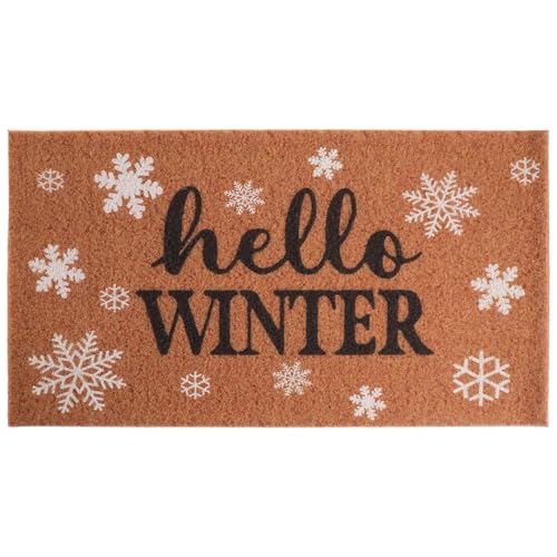 Tinideya Christmas Welcome Front Doormat, Xmas Non Slip Outdoor Mat Rug with Christmas Snowflake Decoration Pattern for Farmhouse Home Entrance Decor Yard Floor Patio, 17 x 30 Inches(Hello Winter) - style: Hello Winter