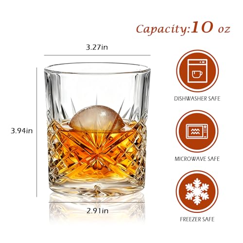10 oz Heavy Base Whiskey Glasses Set of 8 | Clear Bourbon Glass, Old Fashioned Rocks Barware for Vodka, Scotch, Liquor, Spirits, Cocktail Drinks