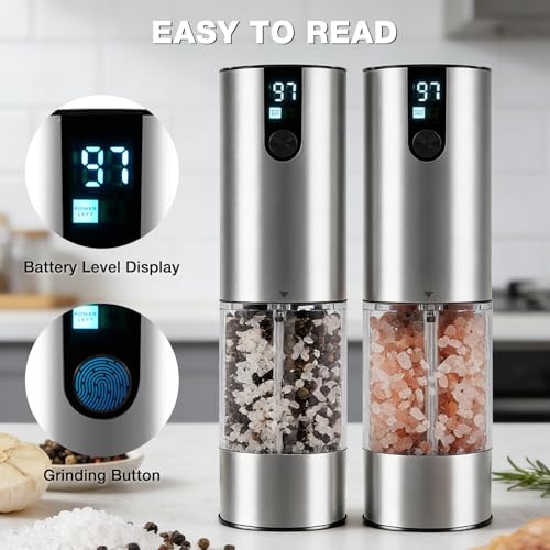 Electric Salt and Pepper Grinder Set, Rechargeable Salt and Pepper Mill | Adjustable Coarseness Easy Filling, LED Light, 120ml Large Capacity for Kitchen, Outdoors, Christmas Gift
