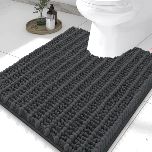 Smiry Bathroom Toilet Rugs U Shaped 24X20, Chenille Bath mats for Toilet | Dark Grey Extra Soft Absorbent Non Slip Rubber Backing Contour Bath Rugs for Toilet, Machine Washable Contoured Bath Mats - color: Dark Grey, size: 24'' X 20''