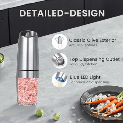 Battery Operated Salt And Pepper Grinder Set 1 Pack (Silver) | Gravity-Activated Automatic Grinder With Led Light & Adjustable Coarseness, Each Uses 6 Aaa Batteries,Kitchen Daily Seasoning - color: Battery/1pc/Silver