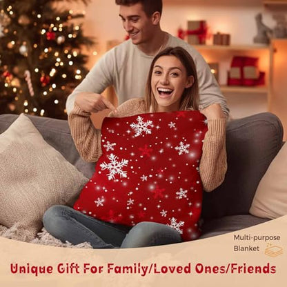 Christmas Throw Blanket, Red White Snowflakes Super Soft Warm Flannel Blankets for Bed Couch Sofa Winter Shiny Stars Xmas Snow Red Lightweight Fluffy Plush Bed Throws 50x60 Inch - color: Red, size: 50''x60''