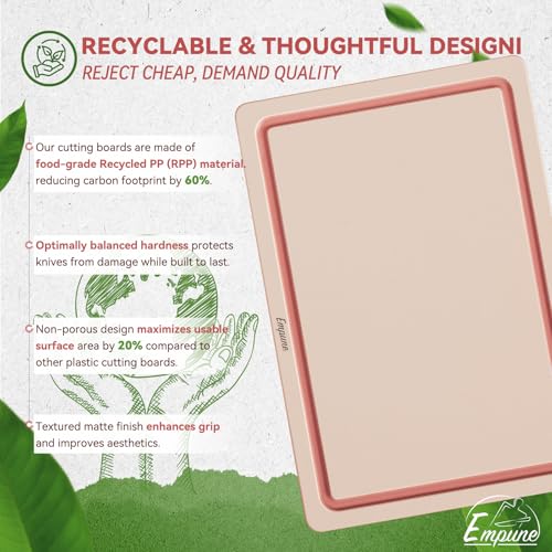 Empune 3-Piece Plastic Cutting Boards for Kitchen - Thick & Non-Slip Chopping Board Set with Juice Grooves, Dishwasher Safe, BPA Free, Includes Large & Small Sizes, Pink - color: Pink