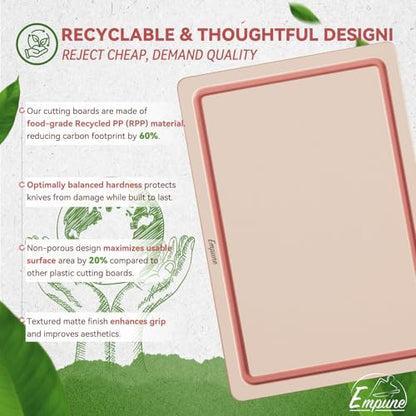 Empune 3-Piece Plastic Cutting Boards for Kitchen - Thick & Non-Slip Chopping Board Set with Juice Grooves, Dishwasher Safe, BPA Free, Includes Large & Small Sizes, Pink - color: Pink