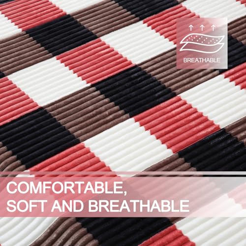 PU MEI Sherpa Blanket Twin Plaid Thick Bed Blanket, 60”*80” Super Soft Flannel Fuzzy Fleece Reversible Velvet Plush Warm Blanket for Couch (Black Red Check) - color: Black Red Check, size: 60"*80"