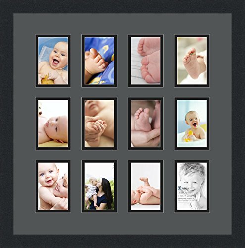 ArtToFrames Double-Multimat-1156-41/89-FRBW26079 Collage Photo Frame Double Mat with 12-3.25x4.75 Openings and Satin Black Frame - color: Charcoal, size: 12 - 3.25x4.75