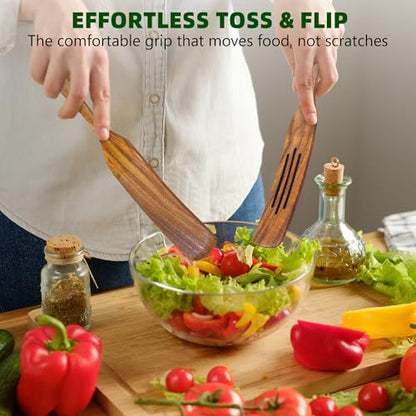 5 Pcs Teak Wooden Utensil Set, Wooden Spoons for Cooking | Non-Toxic & Nonstick Safe Kitchen Utensil, Durable Comfort Grip, Heat Resistant Wood Spatula Set - size: 5 Pieces Set