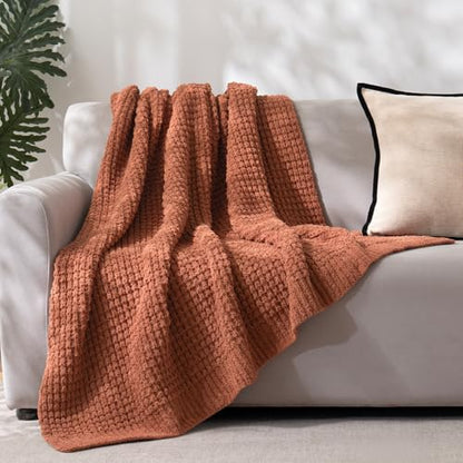 PHF Chenille Waffle Knit Throw Blanket- Plush Warm & Cozy 50" x 60" Ultra Soft Blanket- Chunky Fluffy Waffle Throws for Couch Bed Sofa - Terracotta - color: Terracotta, size: Throw(50"X60")