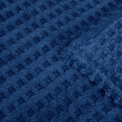 Soft Cozy Fuzzy Fleece Queen Size Blanket, Waffle Navy Blue, 90x90 Inches – Lightweight, Fluffy, and Warm 3D Jacquard All-Season Blanket for Bed, Couch, Sofa, Camping, and Travel - color: Waffle Navy Blue, size: Queen (90" x 90")
