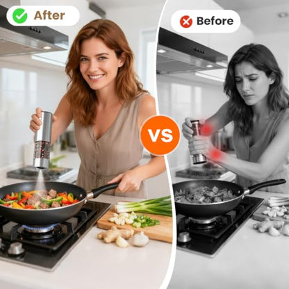 WOWBOX Electric Salt and Pepper Grinder Set, 2 PCS Rechargeable 95L Large | Stainless Steel, Large Capacity, Electric Grinding System, Kitchen Seasoning Tool, BBQ Outdoor Restaurant, With LED light