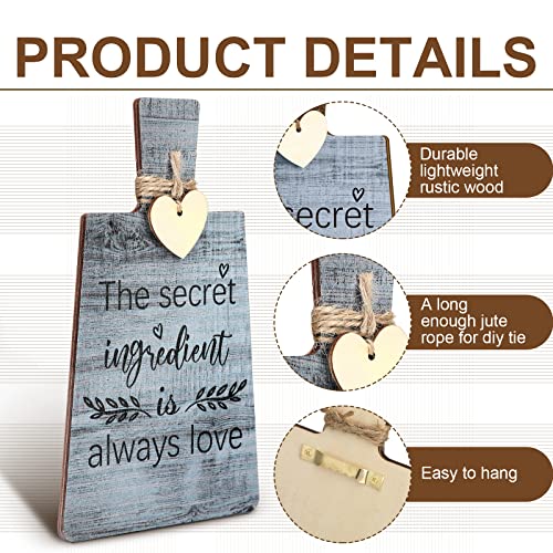 Chunful 4 Pcs Kitchen Cutting Board Wall Decor Sign 4 x 7 Farmhouse Wooden Kitchen Wall Hangings Rustic Tiered Tray Decor Wood Art Hanging Sign with Hooks for Home Dining Living Room Cafe