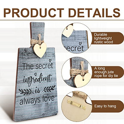 Chunful 4 Pcs Kitchen Cutting Board Wall Decor Sign 4 x 7 Farmhouse Wooden Kitchen Wall Hangings Rustic Tiered Tray Decor Wood Art Hanging Sign with Hooks for Home Dining Living Room Cafe